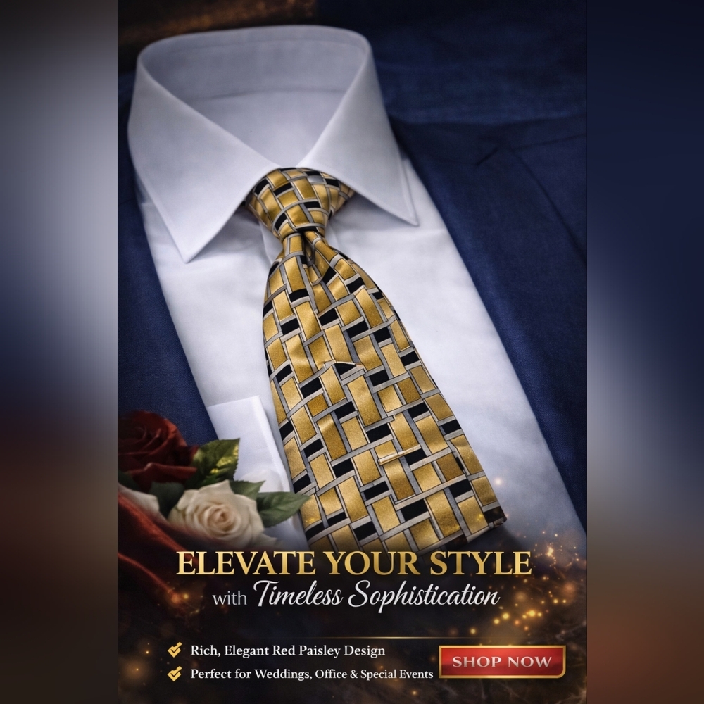 AXIS LA Gold Gray Geometric Men's Tie